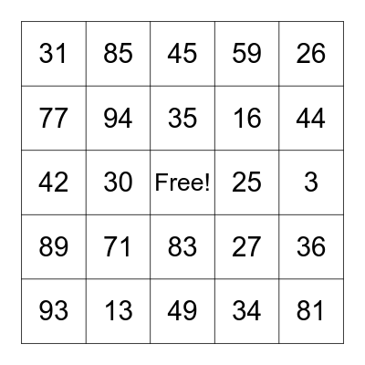 Number before Bingo Card
