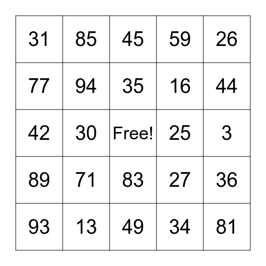 Number before Bingo Card