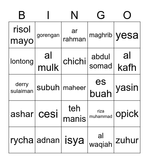 yesamine Bingo Card