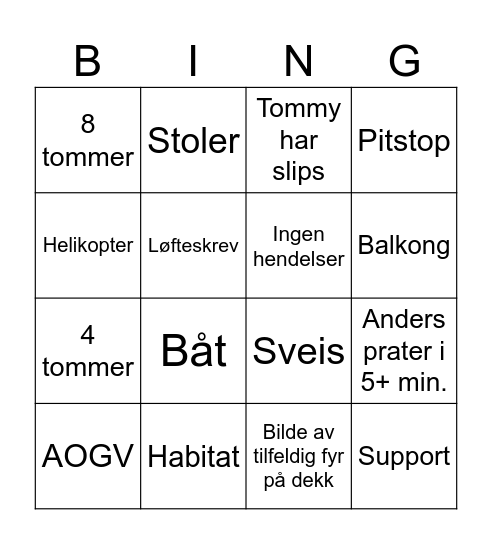 Hav-Land Møte Bingo Card