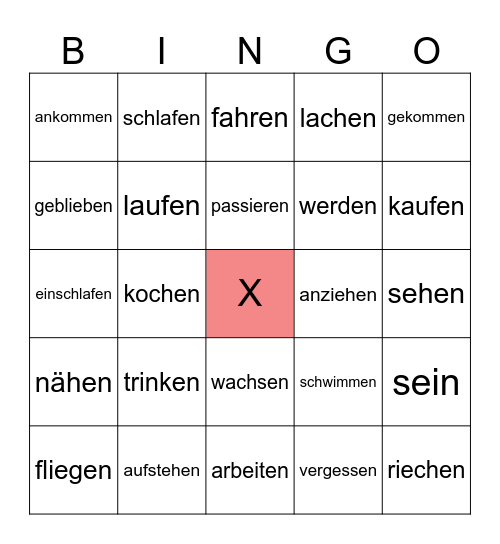 Verben Bingo Card