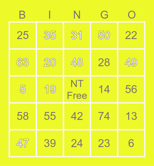 NT Bingo Card
