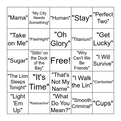 Musical Bingo Card