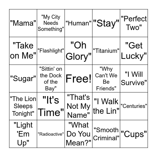Musical Bingo Card