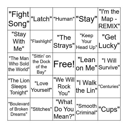 Musical Bingo Card