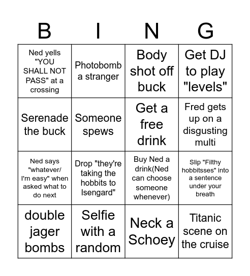 Buck Bingo Card