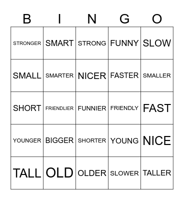 ADJECTIVES BINGO Card