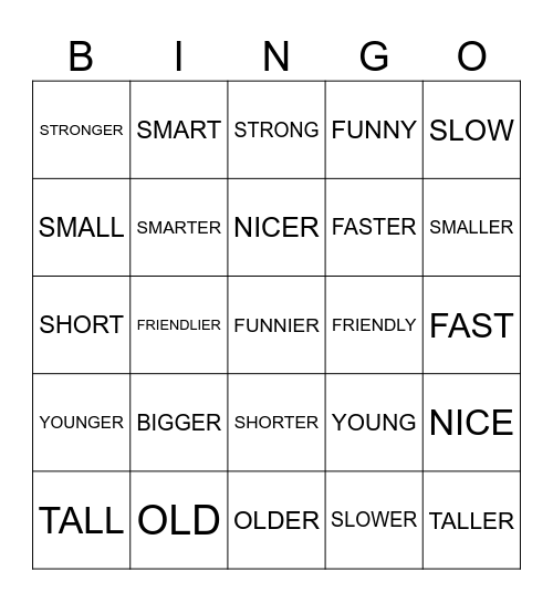 ADJECTIVES BINGO Card