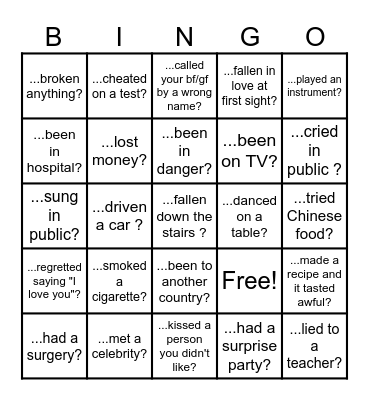 PRESENT PERFECT - HAVE YOU EVER... Bingo Card