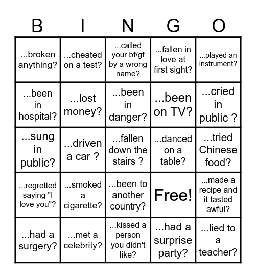 PRESENT PERFECT - HAVE YOU EVER... Bingo Card