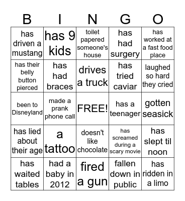 FIND SOMEONE...who/with... while pix are being taken! Bingo Card