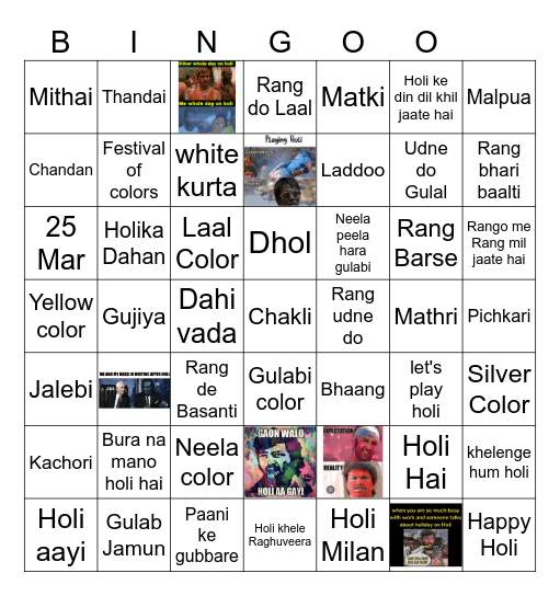 Holi hai Bingo Card
