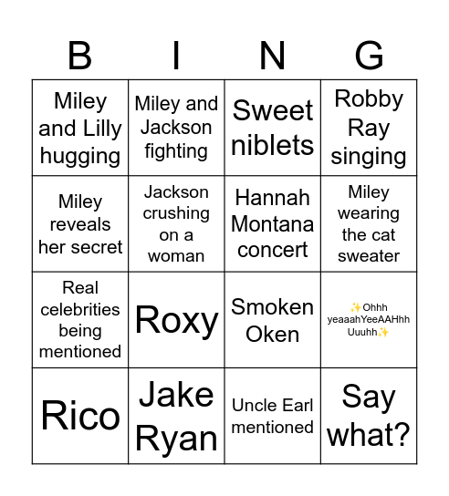 Hannah Montana Bingo Card