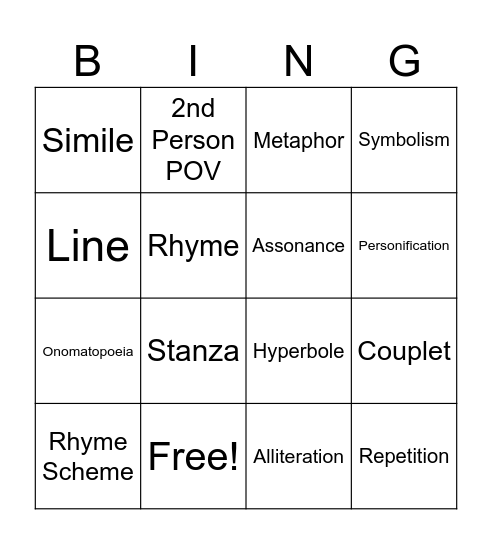 Poetry Vocabulary Bingo! Bingo Card