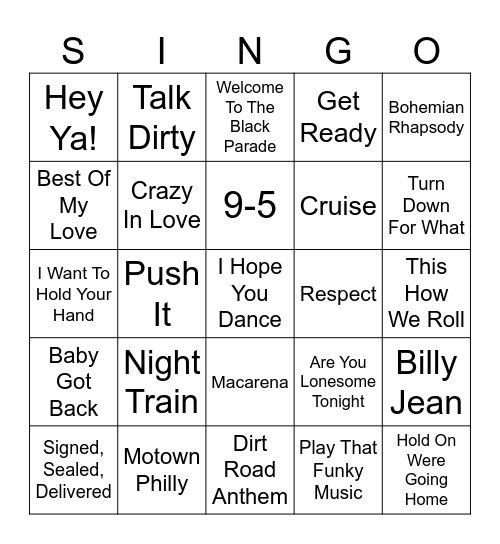 60’s, 70’s, 80’s, & 00’s Hits Bingo Card