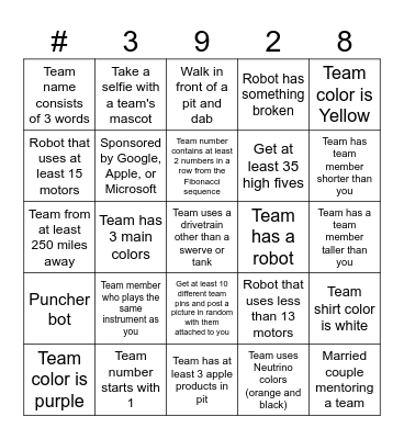 Team Neutrino Bingo Card