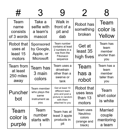 Team Neutrino Bingo Card