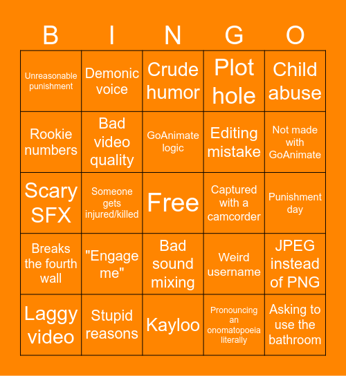 GoAnimate Bingo Card