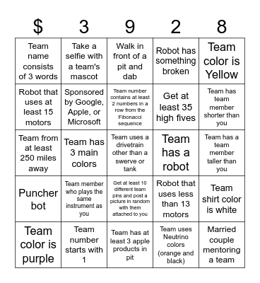Team Neutrino Bingo Card