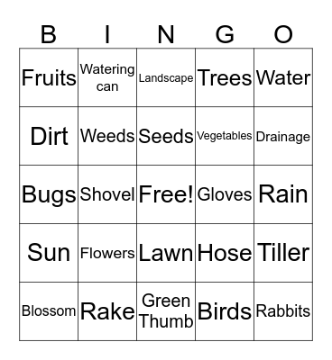 Garden Bingo  Bingo Card