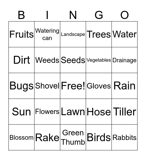 Garden Bingo  Bingo Card