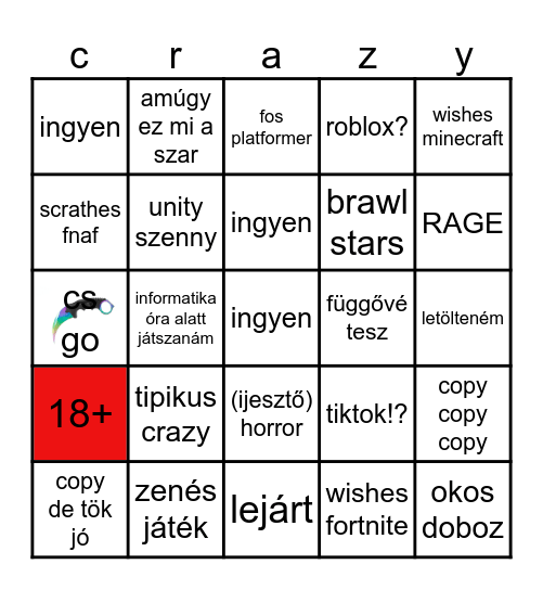 crazy játékok Bingo Card