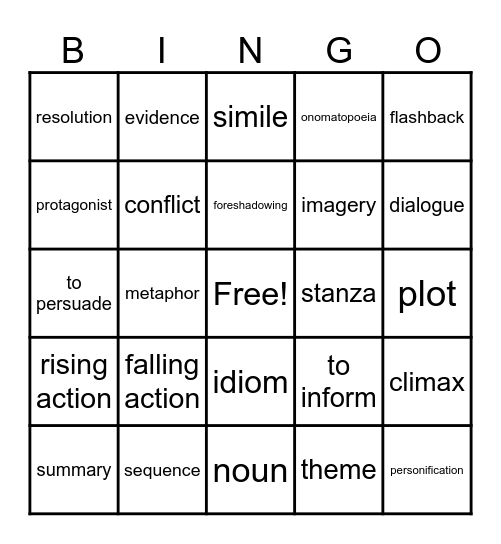 ELA Bingo Card