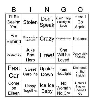 Music Bingo Part 2 Bingo Card