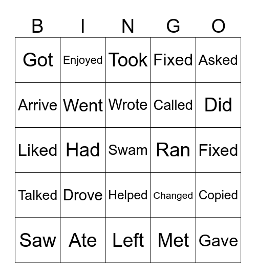 Past: regular & irregular verbs Bingo Card