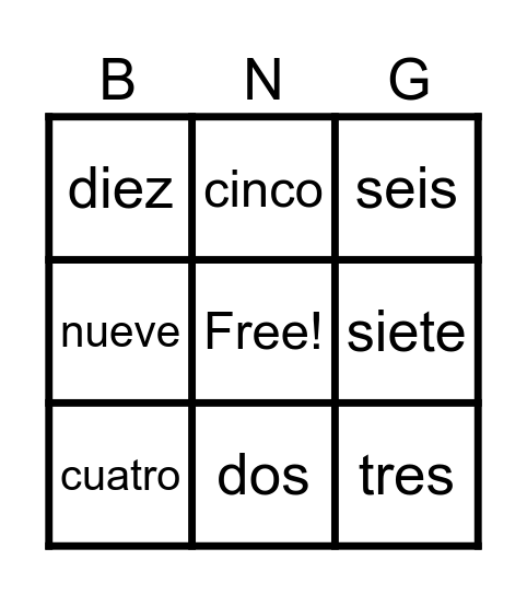 Bingo de los números Bingo Card