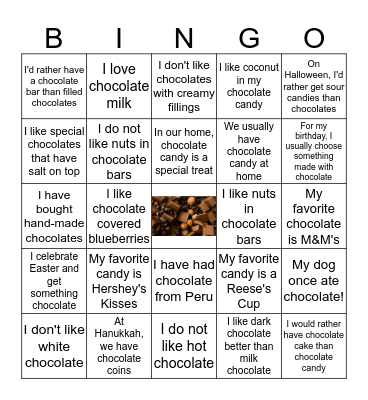 Chocolate Bingo Card