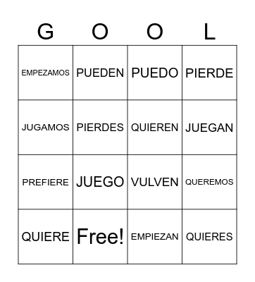 STEM-CHANGING VERBS Bingo Card