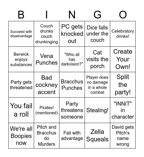 Modrin Bingo Card