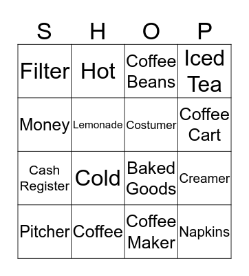 Coffee Shop Bingo Card