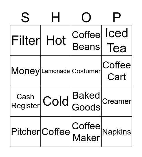 Coffee Shop Bingo Card