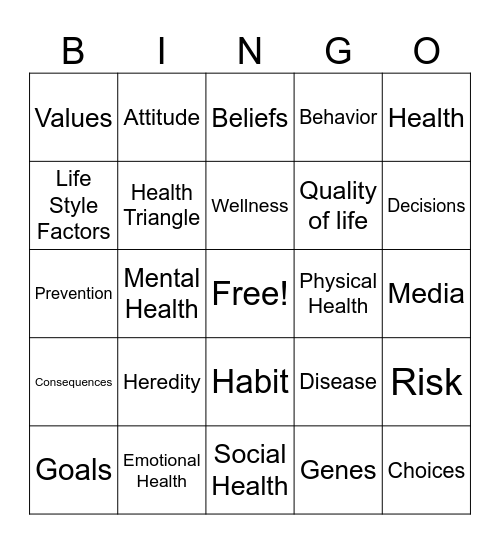 HEALTH BINGO Card