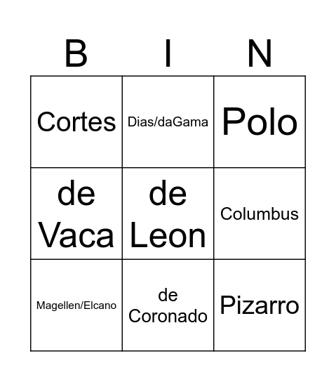 Explorer Bingo Card