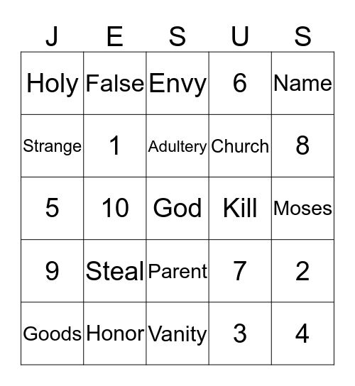 10 Commandments Bingo Card
