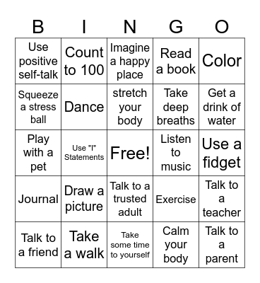 Coping Skills Bingo Card