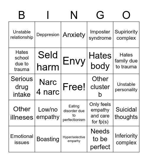 Narc bingo Card