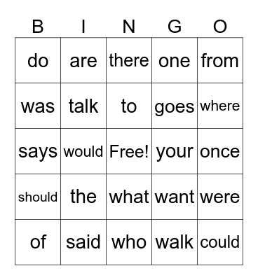 Heart Word Bingo Card