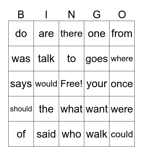 Heart Word Bingo Card