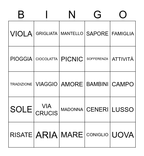 BINGO DI PASQUA Bingo Card
