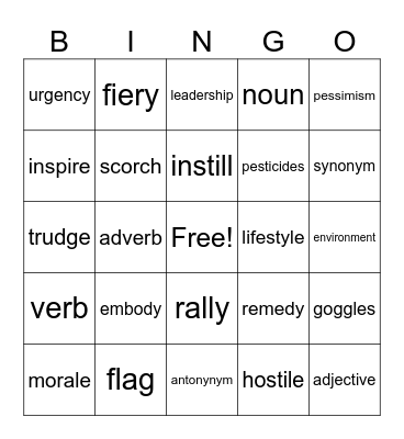 Unit 2 Bingo Card