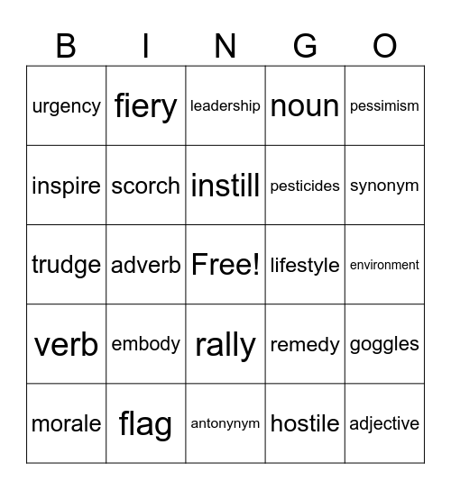 Unit 2 Bingo Card