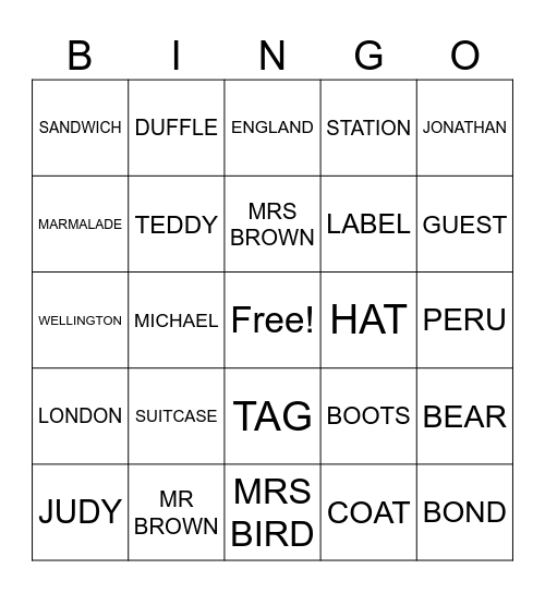 PADDINGTON BINGO Card