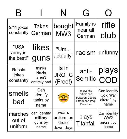 JROTC Kid Bingo Card