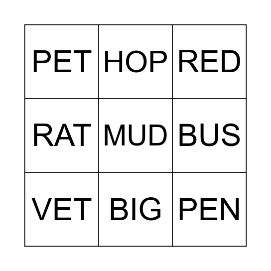 CVC Bingo Card