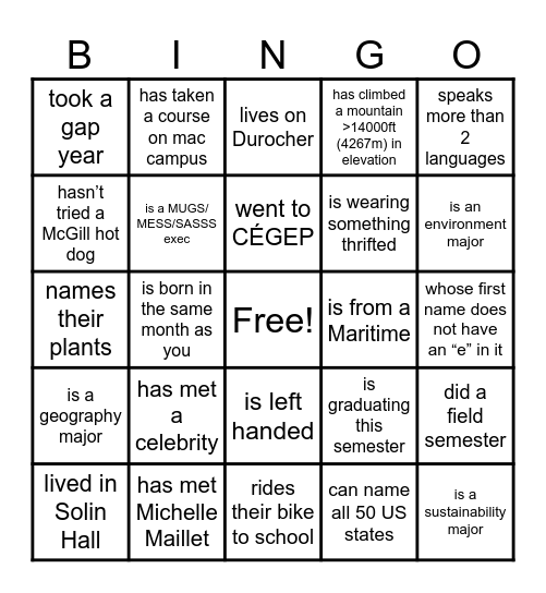 Gala Bingo Card