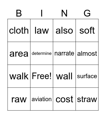 Set 5: vowel sounds -aw Bingo Card